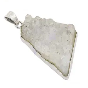 Collier pendentif en or 14 carats et argent 925 avec quartz druzy, plaqué rhodium, bijoux en cristal brut, motif géométrique, taille princesse, or blanc - Product Image 2