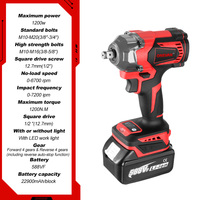 Obeng Impack Elektrik Tanpa Kabel 1200Nm Brushless 1/2 Inch Drive 4 Kecepatan DIY 18V Bertenaga Baterai ONEVAN Power Tool