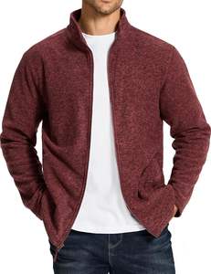 Veste pour homme surdimensionnée à fermeture éclair de couleur unie Veste légère à fermeture éclair complète Manteaux chauds et doux décontractés avec poches - Product Image 3