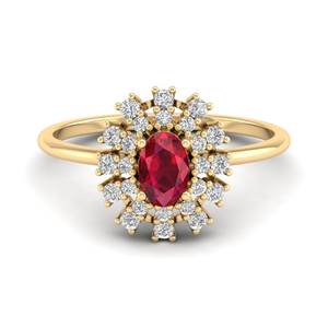 แหวนหมั้นเพชรโมอิสซาไนต์ทรงรูปไข่ 0.5 กะรัต ประดับพลอยทับทิมทรงรัศมี สำหรับผู้หญิง ราคาโรงงานขายส่ง REYES ทอง 14K ได้รับการรับรองจาก GRA - Product Image 1