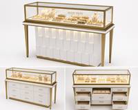 Vitrine de présentation de bijoux rectangulaire en verre éclairée de luxe pour comptoir, idéale pour la présentation de colliers, bracelets et bagues en magasin.