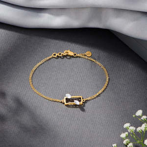 Bracelet tennis géométrique plaqué or avec perles pour femme, bijou tendance en cuivre et acier inoxydable, cadeau - Product Image 1