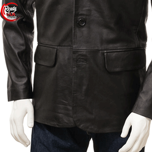 เสื้อเบลเซอร์หนังสำหรับผู้ชายแห้งเร็วและระบายอากาศได้ดีพร้อมคอวีสไตล์วินเทจคลาสสิกดีไซน์ตามสั่ง - Product Image 4