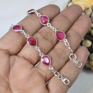 India Best Quality Tennis Beacelet Handmade Exquisite Tennis Solid 925 <b>Sterling</b> <b>Silver</b> <b>Bracelet</b> with Fine Ruby Gemstone Jewelry - Product Image 2