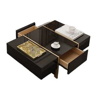 Table moderne avec plateau pour la maison, l'hôtel, le salon, couleur noire, table basse moderne en bois de forme carrée, meuble de table centrale - Product Image 1