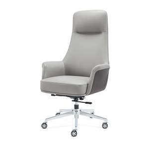 Silla de Oficina Ergonómica Contemporánea de Cuero Sintético en Gris con Acabados Cromados - Product Image 1