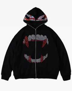 Sudadera con capucha de diamantes de imitación con logotipo personalizado para hombre, Sudadera con capucha de gran tamaño a la moda, diseño de detalle de piedra, ropa de calle, suministro de ropa informal - Product Image 2