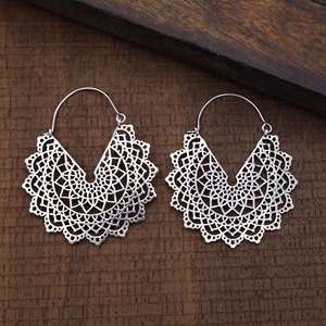 Pendientes de Aro Bohemios de Moda con Mandala, Pendientes Tribales de Latón para Mujer, Aros Plateados con Encaje Floral para Venta al por Mayor/OEM/ODM - Product Image 3