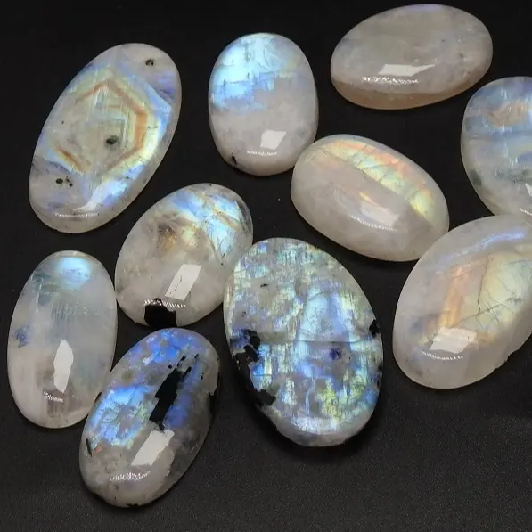 White Rainbow Moonstone Multi Flashy Fire Smooth Cabochon Lot pietre preziose sciolte fatte a mano per gioielli pendenti