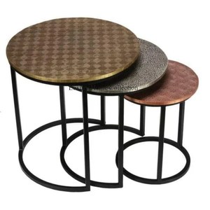 Ensemble O 3 table gigogne décorative pour la maison table à boire et meubles multifonctionnels au prix le plus bas forme ronde supérieure multicolore - Product Image 5