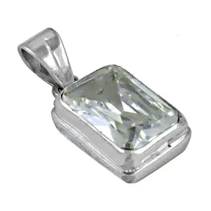 925 Silver Emerald Cut <b>Crystal</b> <b>Pendant</b> Bezel Set Minimalist Solitaire Charm Unisex Everyday Wear Geometric Design Gift for her - Product Image 2