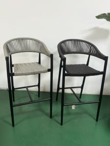 Silla de Bar de Metal Ligera, Resistente a la Intemperie, Comercial, para Exteriores, de Mimbre Sintético Gris, Taburete de Bar de Aluminio - Product Image 6