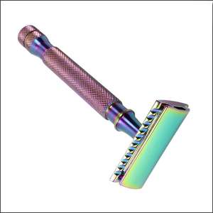 Men's Double Edge Stainless Steel Manual <b>Shaving</b> Razor Barber Safety Razor for Face in Rainbow Color Hair Removal <b>Tool</b> - Product Image 2