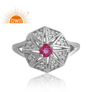 Anillo de piedras preciosas de topacio Rosa natural Chapado en paladio de Plata de Ley 925 de diseño único, proveedor de joyería personalizada - Product Image 3