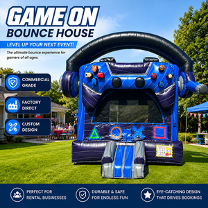 Château gonflable commercial sur le thème des manettes de jeu vidéo pour garçons, idéal pour les anniversaires et la location événementielle - Product Image 1