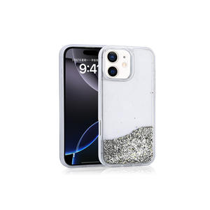 Coque arrière transparente en silicone de luxe Netzy pour iPhone 11, étui liquide à paillettes de sable mouvant, finition argentée antichoc, logo - Product Image 1