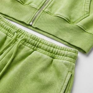 Wholesale Acid Wash <b>Womens</b> <b>Fleece</b> Sports Zipper Tracksuit Sweat Suit Custom Hoodies <b>Jogger</b> Sets Embroidery Premium Gym - Product Image 5