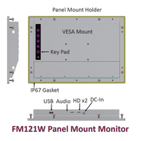 Moniteur industriel embarqué, trois capteurs de luminosité, panneau TFT, tactile capacitif/résistif, boîtier en aluminium, gradation automatique, télécommande IR