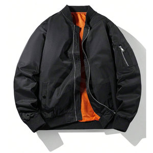 Último diseño de alta calidad chaqueta de bombardero liso hombres de negocios personalizado negro Zip-Up chaqueta de bombardero chaquetas de cuello de béisbol - Product Image 1