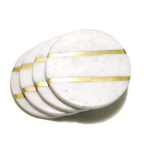 Sous-verres en marbre blanc avec bordure en laiton pour un design créatif, sous-verres 100% marbre pour restaurant, table à thé, décoration - Product Image 1