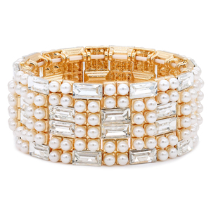 Bracciali e braccialetti eleganti con perle placcati oro di colore bianco - Product Image 3