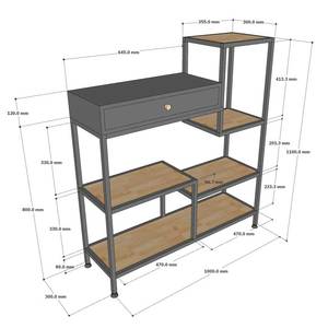 Standing Iron Frame Rubber Wood Decorative Shelf with <b>Drawers</b> for Living Room - Product Image 6