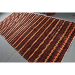 Tradicional marrón naranja 5,4X11,5 pies lana tejido plano sala de estar alfombra clásica Vintage turco Patchwork alfombras respaldo de látex - Product Image 4