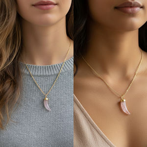 Collier tendance en argent sterling plaqué or en forme de corne de quartz rose, réglable, pour fiançailles, mariage et fêtes - Product Image 6