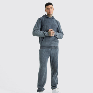 Chándal de invierno de 100% algodón ecológico de alta calidad para hombre, patrón sólido de lavado ácido de talla grande, OEM, transpirable a prueba de viento - Product Image 2