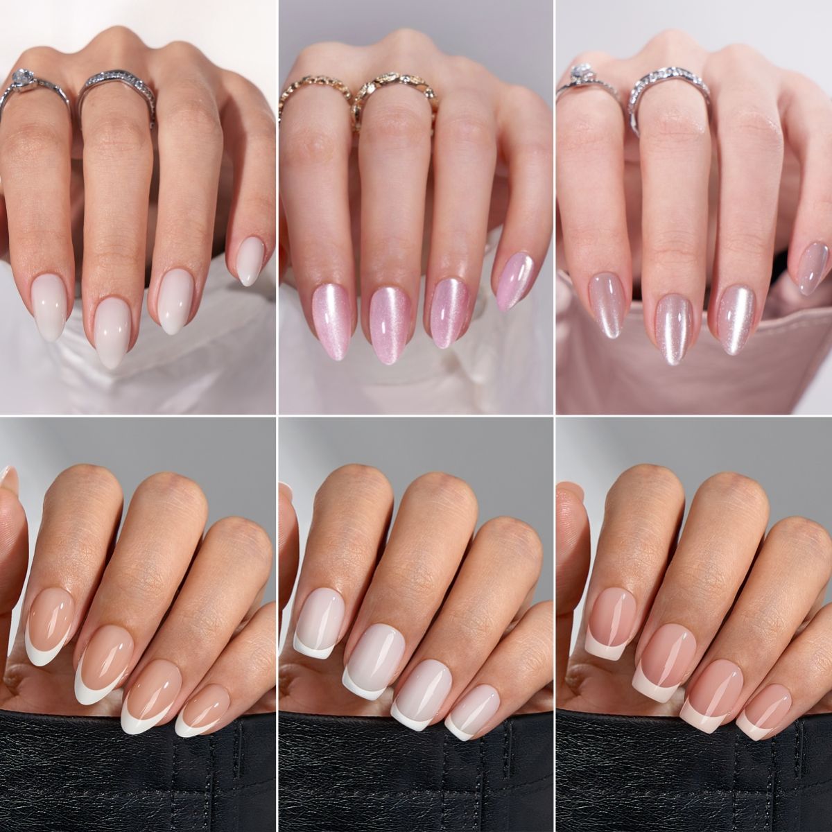 Custom Logo Short Almond Square Artificial Fake Nails Press on Wholesale Soft Gel Handmade French Tip Press on Nails Kit En Gel