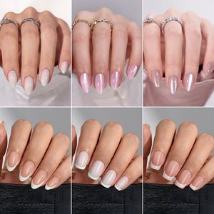 Изготовленный на заказ логотип короткий миндальный квадратный искусственный накладной ногти пресс на оптовый Мягкий гель ручной работы французский наконечник на ногти комплект En гель - Product Image 3