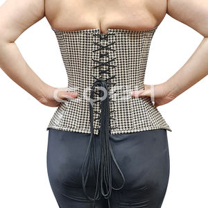 Corset classique noir et blanc à motif pied-de-poule en PVC, avec baleines en acier, pour les soirées et la mode - Product Image 6