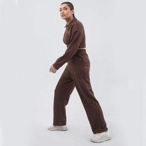 2024 Winter Arrival <b>Women</b> <b>Brown</b> Casual Tracksuit Set <b>Women</b> Cropped <b>Top</b> With Loose Fit Trouser Set <b>Women</b> Cotton Sweat Suit - Product Image 3