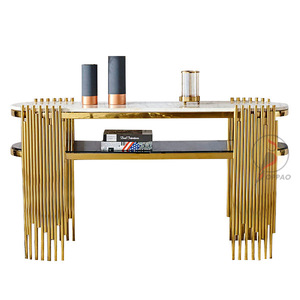 Mesa de consola ligera de lujo de acero inoxidable titanio dorado con espejo de mesa de consola de gafas de sol de vidrio templado para sala de estar de Hotel - Product Image 2