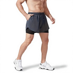 Shorts de sport pour homme, couleur unie, avec poches, séchage rapide, taille élastique, longueur mi-cuisse, en spandex et polyester, pour l'entraînement - Product Image 1