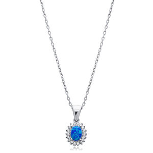 Oval Cut Blue <b>Opal</b> Stone CZ Design Charm <b>Necklace</b> for Women Wholesale Turkish Handmade 925 Sterling Silver Jewelry - Product Image 1