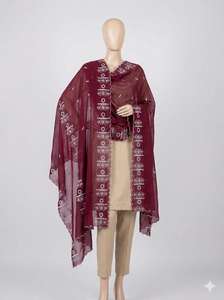 Chales de voile de poliéster y algodón de alta calidad para mujer, diseño floral, ligeros, transpirables, con detalles metálicos plateados y pedrería, ideales para el verano. - Product Image 3