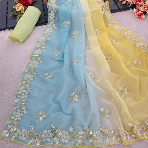 Saree en soie Crush Designer avec une belle coupe dana Work Border Style pakistanais pour les mariages Occasions spéciales Party Wear Silk - Product Image 1