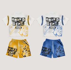 Fabricación personalizada 2025 de alta calidad de manga corta serigrafiado de algodón corto conjunto de 2 piezas de serigrafía Sun Fade camiseta conjunto - Product Image 2