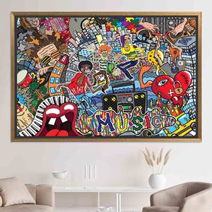 Printed Canvas Artwork: Bohemian Graffiti Music Vibes,GOLD FRAMED CANVAS - Product Image 1
