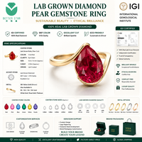 Anillo de compromiso y boda clásico para mujer, con diamante rojo de fantasía talla pera cultivado en laboratorio, en oro amarillo de 14K/18K, certificado IGI