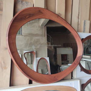 Miroir mural Art Déco KALATRI fait main, écologique, asymétrique, design ondulé irrégulier, cadre en bois véritable - Product Image 2