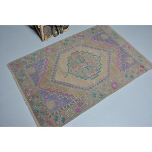Turkish Vintage Rug 3.2x4.7 ft, <b>Brown</b> Accent Floral <b>Wool</b> Rug - Product Image 2