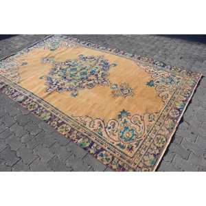 Alfombra Turca Vintage Grande de 6.3x9.8 pies, Alfombra Ombré Azul Marrón - Product Image 2