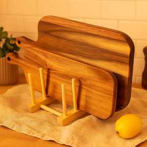 Ensemble de planches à découper en bois rustique Planches de cuisine en bois d'acacia avec poignées pour servir et hacher - Product Image 1