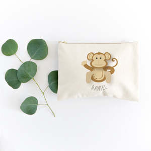 Personalized Name Printed <b>Monkey</b> Cotton Canvas Cosmetic Bag Large Zipper Pouch Case Cartoon Logo Personalized Zipper Pouch Case - Product Image 3