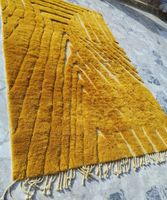 Mostaza amarilla brillante Beni Mrirt, Alfombra de lana marroquí hecha a mano, alfombra de lujo tejida a mano, lavable cuadrado marroquí OEM hecho a mano