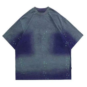 เสื้อยืดโอเวอร์ไซส์ผ้าฝ้ายฟอกสีสไตล์วินเทจสำหรับผู้ชาย สกรีนโลโก้ได้ ใส่สบายในฤดูร้อน คุณภาพสูง - Product Image 1