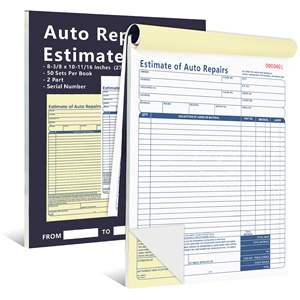 Carnet de devis de réparation automobile, 50 jeux, 2 parties, autocopiant, 8-3/8 x 10-11/16 pouces, carnet de devis de réparation pour ateliers de réparation - Product Image 1