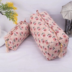 Juego de 3 Bolsas de Cosméticos de Algodón Le Souvenirs, Estampado Floral Grande, Estuche Acolchado, Cierre de Cremallera para Mujer, Ecológico, Resistente al Agua - Product Image 3